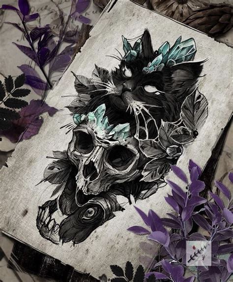 Pin By Derald Hallem On Skull Art Cat Tattoo Designs Gothic Tattoo