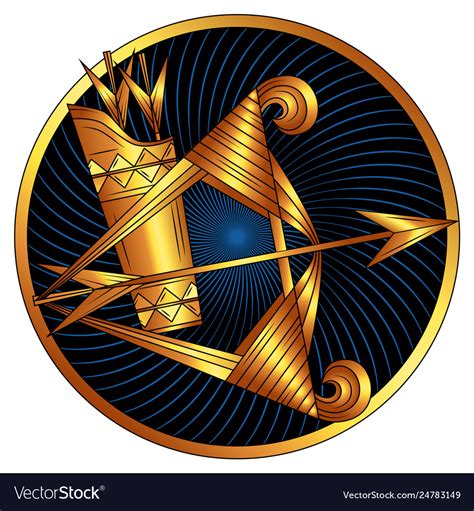 Sagittarius Golden Zodiac Sign Horoscope Symbol Vector Image