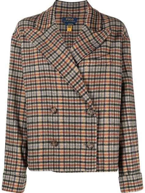 Polo Ralph Lauren Plaid Check Double Breasted Blazer In Nude ModeSens