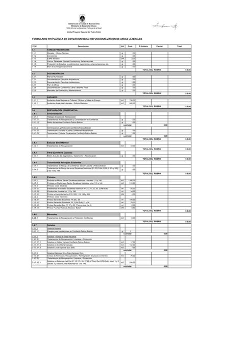 Formulario Nº8 Planilla De Cotizacion Obra