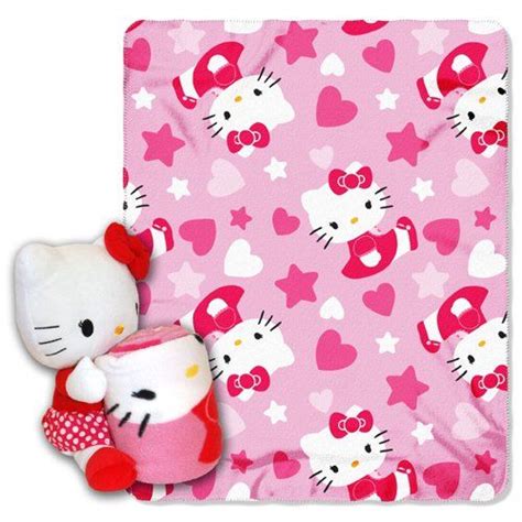 Sanrio Hello Kitty Hearts 40 Inch By 50 Inch Fleece Blanket With Character Pillow By The