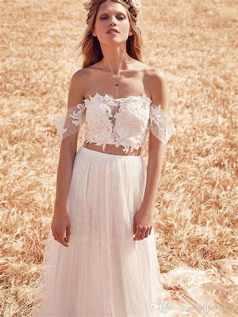Two Piece 2016 Boho Wedding Dresses Romantic Lace Sexy Off The Shoulder