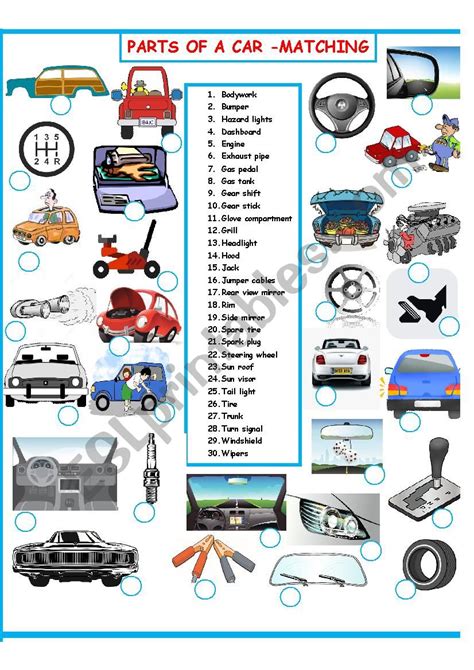 Parts Of A Car Matching Set 2 Of 3 Esl Worksheet By Danielr
