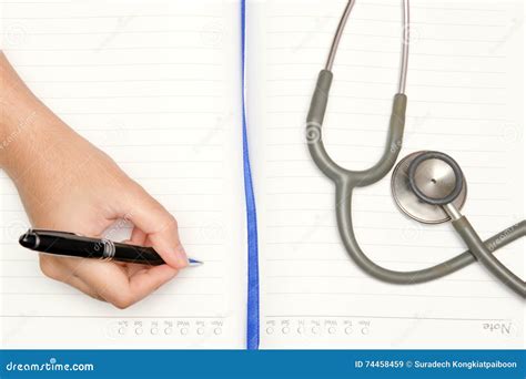 Write Activity With A Pen Book And Doctor Stethoscope Stock Image Image Of Office Author