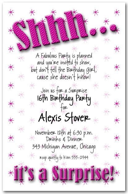 Shhh Hot Pink Polka Dot Surprise Party Invitations Surprise Birthday Party Invitations