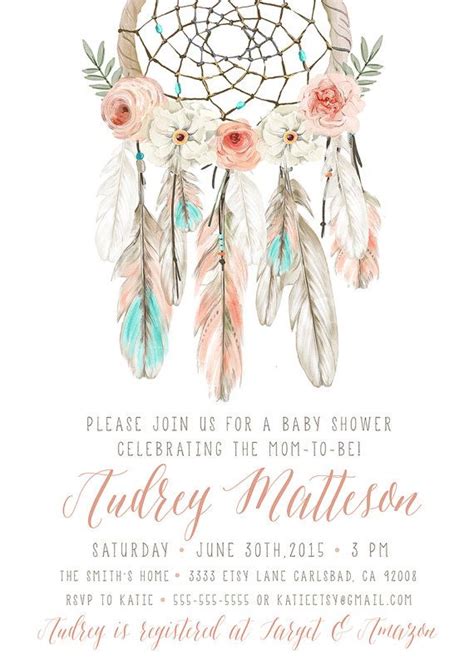 Instantly customizable baby shower invitations with over 150 different color and over 100 different font choices at basicinvite.com. Boho Baby Shower Invitation Girl, Dream Catcher, Feather ...