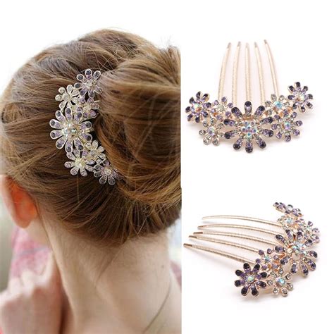 1pcs Fashion Crystal Flower Hairpin Metal Hair Clips Comb Pin For Women Female Hairclips Hair