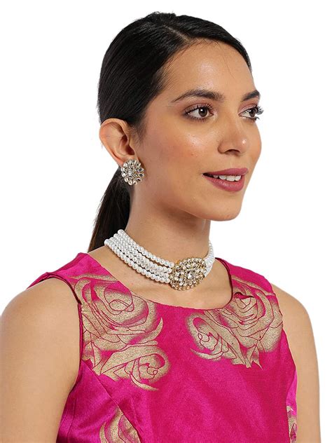 Zaveri Pearls Gold Tone Traditional Kundan And Pearl Choker Necklace