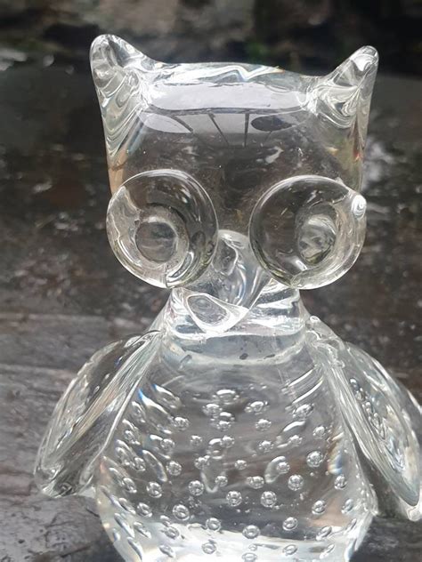 Clear Glass Owl Paperweight Collectible Paperweight Glass Etsy