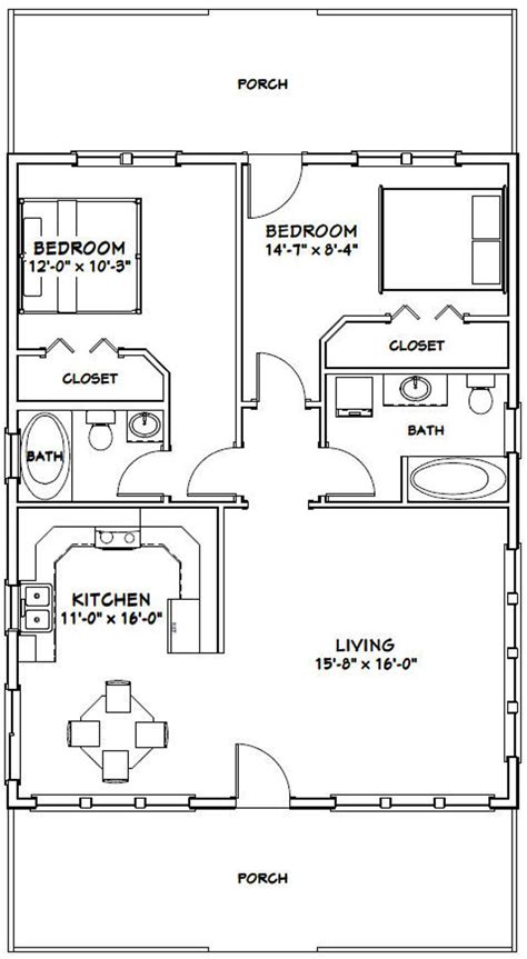 28x36 House 2 Bedroom 2 Bath 1008 Sq Ft Pdf Floor Plan Instant