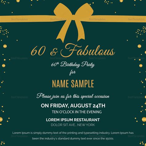 60th Birthday Party Invitation Design Template In Word Psd Publisher