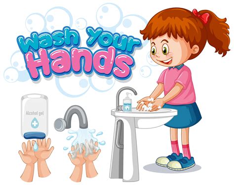 Wash Your Hands Poster With Girl Washing Hands 1235860 Vector Art At