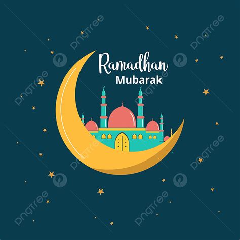 Ramadan Mubarak Text Vector Png Images Cartoon Ramadan Moon And Mosque