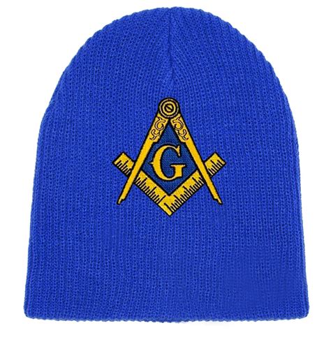 Masonic Hat Winter Royal Blue Beanie Cap Golden Compass Masons