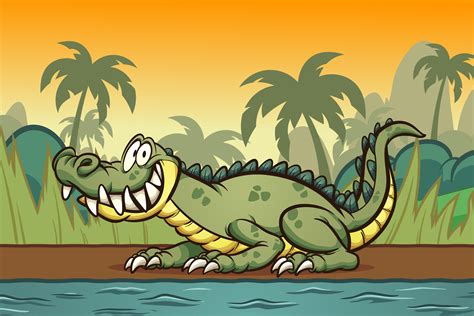 Cartoon Crocodile On River Shore 1220937 Vector Art At Vecteezy