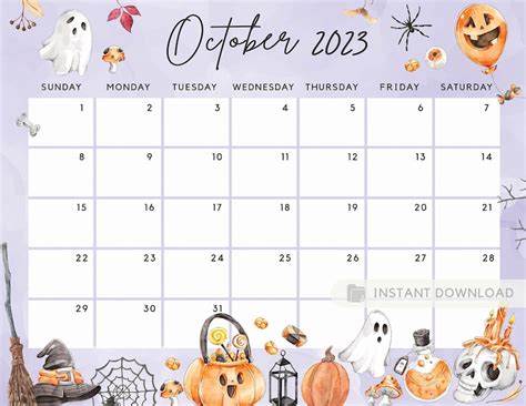 Fillable October 2023 Calendar Halloween Fun Spooky Party Etsy