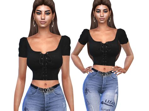 Black Casual Crop Tops By Saliwa From Tsr • Sims 4 Downloads