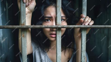 Premium Ai Image Woman In A Prison Cell Closeup Portrait Of A Woman