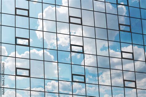 Multiple Windows Background With Sky Reflection View Of Double Glazed