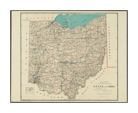 Map 1887 Map Ohio State Of Ohio Shows County Boundaries Towns Etsy