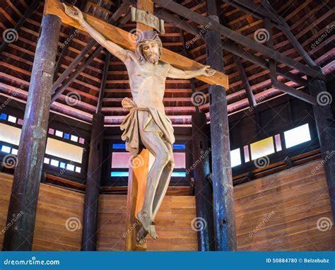 Jesus On Cross In The Wooden Church Stock Photo Image Of Religious