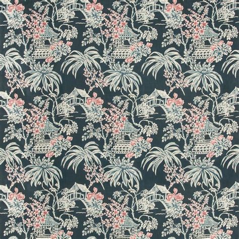 Brunschwig And Fils Chinoiserie Pagoda Toile Linen Print Fabric Etsy