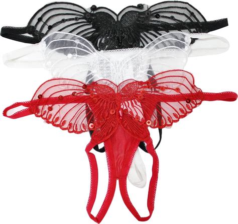 Flirtzy Sheer Butterfly Applique Crotchless Panties W Pearl And Sequin Details 3