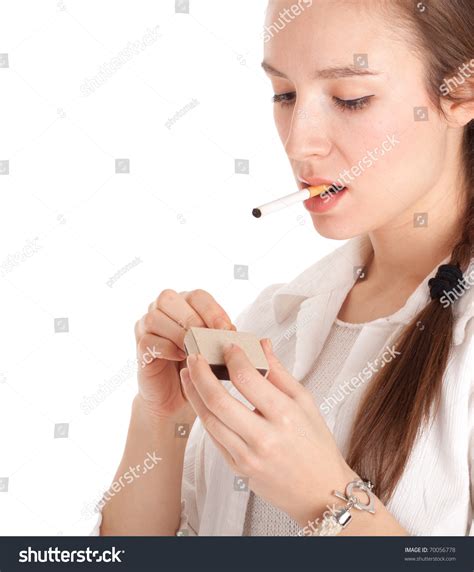 Young Woman Cigarette Preparing Smoking Stock Photo