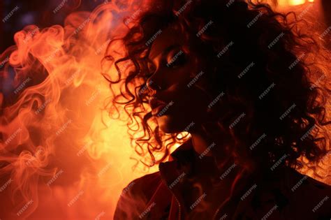 Premium Ai Image A Woman With Curly Hair And Smoke Coming Out Of Her