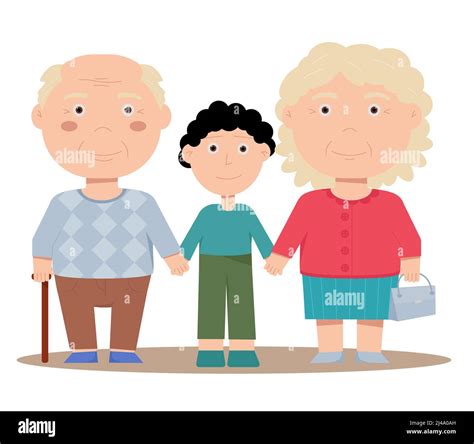 El Abuelo Y La Abuela Sostienen A Un Nieto Con La Mano Imagen Vector De