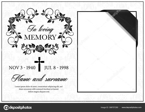 Funeral Card Vector Template Vintage Condolence Flower Ornament Cross