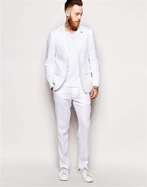 Asos Slim Fit Suit In 100 Linen White At Mens White Suit