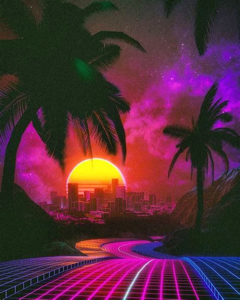 Pin By On Vaporwave Sunset City Neon Wallpaper