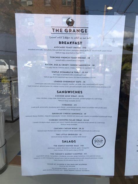 Menu At The Grange Restaurant Larchmont