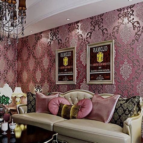 Ketian European Style Luxury 3d Damask Pearl Powder Non Woven Wallpaper