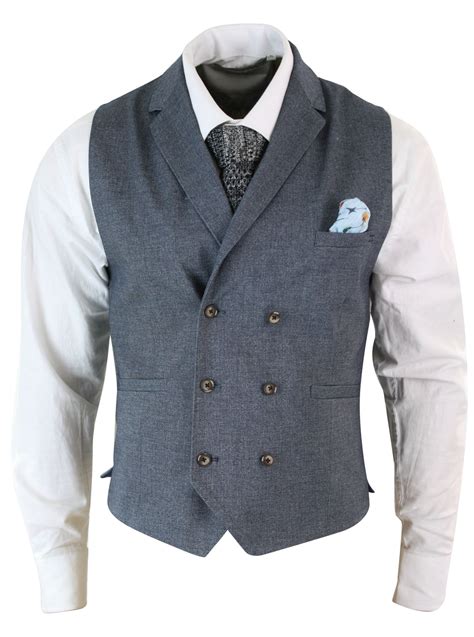 Mens Vintage Peaky Blinders Double Breasted Waistcoat Tweed Check Smart