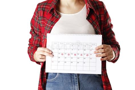 Young Woman Holding Women`s Period Calendar Stock Image Image Of