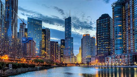 Download Chicago River With Chicago Skyline Wallpaper
