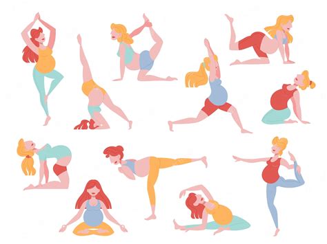 premium vector set of pregnant woman doing yoga exercise fitness and sport during pregnancy