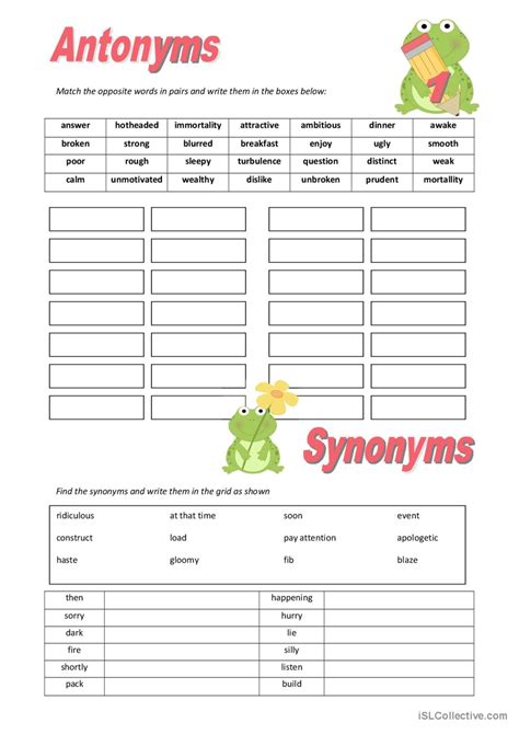 Antonyms And Synonyms General Grammar English Esl Worksheets Pdf And Doc