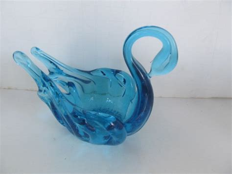 Blue Glass Swan Figurines Dish Blue And White Decor Vanity Etsy