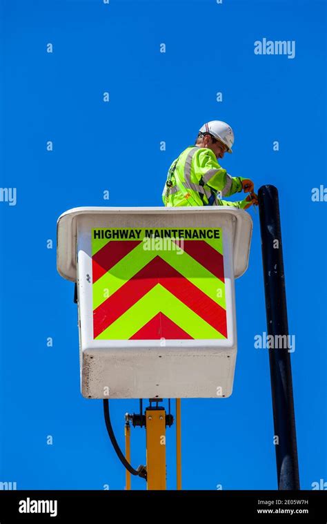 London Uk July 14 2014 A Male Highway Maintenance Worker In A