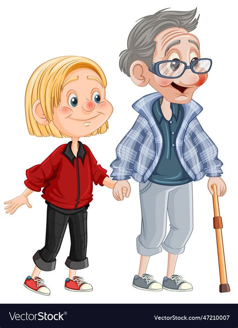 grandfather and granddaughter cartoon character vector image