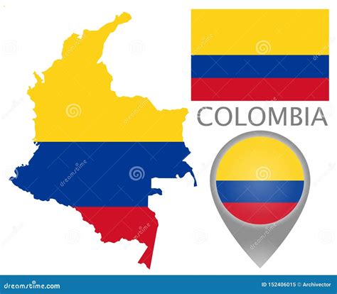 Colombia Flag Map And Map Pointer Stock Vector Illustration Of