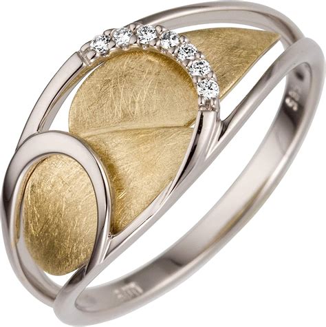 Ring 585 Weißgold Gelbgold Bicolor 7 Diamanten Brillanten