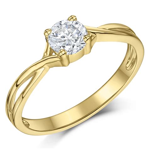 9ct Yellow Gold Half Carat Diamond Solitaire Twist Engagement Ring Yellow Gold Rings At Elma