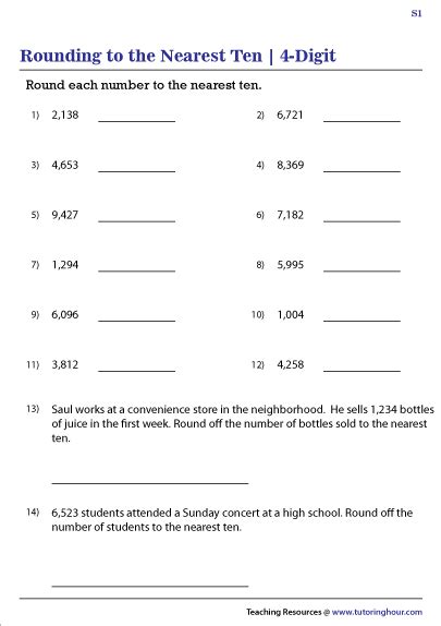 Rounding 4 Digit Numbers Worksheet