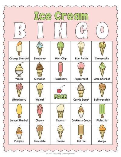 Ice Cream Themed Day Party Activity Bingo Game And Matching Cards Ice