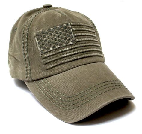 Classic Low Profile USA Vintage Flag Ball Cap, Washed Army Olive - Caps ...