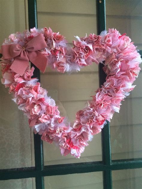 Shabby Chic Heart Shaped Rag Wreath Valentines Day Wreath Pretty